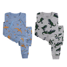 Load image into Gallery viewer, Light Blue and Heather Grey Dinosaur Pajamas 2-Pack
