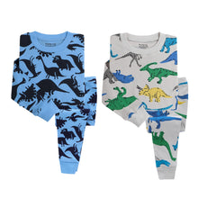 Load image into Gallery viewer, Blue and Light Grey Dinosaur Pajamas 2-Pack
